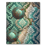 Distressed Teal Damask Coastal Reveal Area Rug
