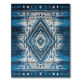 Blue Teal Southwestern Diamond Pattern Area Rug