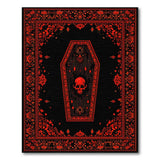 Red Floral Skull Coffin Area Rug