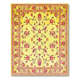 Yellow Persian Floral Area Rug with Pink Blooms