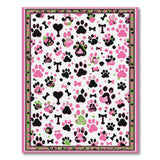 Kids Cartoon Playful Pink Paw Prints Bones Area Rug