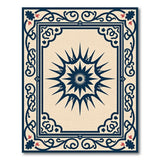 Beige Starburst Area Rug with Ornate Navy Floral Border
