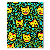 Smiling Yellow Cats Blue Flowers Area Rug