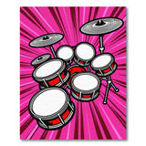 Vibrant Pink Drum Set Cartoon Area Rug