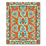 Teal Persian Floral Area Rug with Orange Blooms