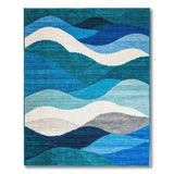 Teal Blue Cascading Wave Abstract Area Rug