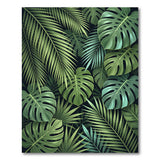 Coastal Beach Green Lush Green Monstera and Palm Leaf Area Rug