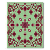 Ornate Green Persian Area Rug with Red Motifs