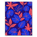 Navy Blue and Coral Leaf Pattern Area Rug