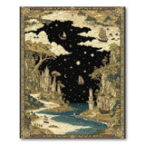 ODIKA Vintage Nautical Celestial Washable Rug - Low Pile Non-Slip Fantasy Area Rug