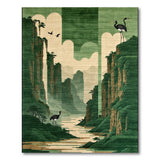 Emerald Mountains Herons Green Area Rug