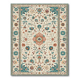 Teal Floral Persian Area Rug in Cream