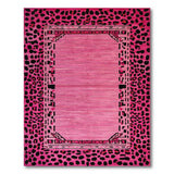 Hot Pink Leopard Tribal Border Area Rug