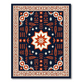 ODIKA Washable Navy Blue & Terracotta Bohemian Area Rug - Non-Slip Low Pile