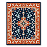 Elegant Navy Persian Rug with Red Baroque Border