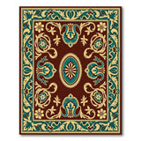 Ornate Maroon Persian Area Rug with Teal Gold Motifs