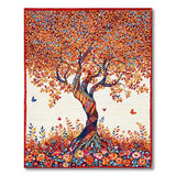 Vibrant Mosaic Tree Area Rug with Butterflies Blooms