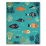 Vibrant Teal Fish Coral Coastal Area Rug