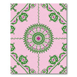Pink Mandala Area Rug with Lush Green Florals