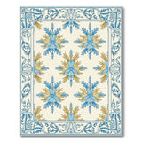 Elegant Blue Gold Floral Art Nouveau Rug