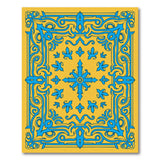 Ornate Blue Fleur-de-Lis on Yellow Area Rug