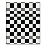Distressed Checkered Black White Area Rug