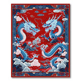 Majestic Twin Blue Dragons Red Oriental Rug