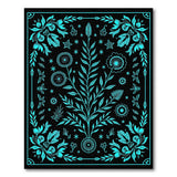 Teal Floral Botanical Area Rug on Black