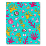Vibrant Teal Coral Reef Seashell Area Rug