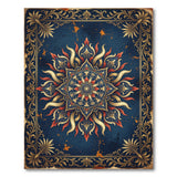 Vintage Navy Mandala Area Rug with Gold Flame Design