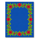 Red Floral Border Blue Area Rug