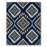 Navy Blue Heritage Tribal Feather Diamond Rug