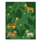 Green Jungle Safari Kids Area Rug with Giraffes Lion