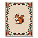 Charming Squirrel in Red Floral Border Rug