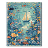 Teal Ocean Sailboat Vibrant Fish Area Rug