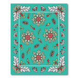 Teal Floral Berry Bordered Area Rug