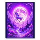 Purple Unicorn Leaping Moonlit Mountains Rug