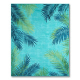 Blue and Teal Palm Teal Palm Frond Coastal Area Rug