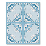 Blue White Floral Tile Pattern Area Rug