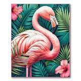 Pink Flamingo with Hibiscus and Leaves Area Rug