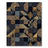 Black Gold Geometric Stair Mandala Patchwork Rug