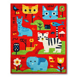 Playful Cartoon Cats Llama Elephant Red Kids Rug