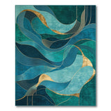 Blue and Teal Teal Gold Abstract Wave Area Rug