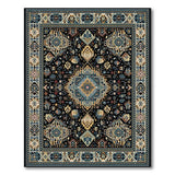 Black Persian Area Rug with Teal Medallion Gold Motifs