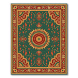 Ornate Green Persian Sunburst Medallion Rug