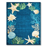 Navy Blue Coastal Starfish Seashell Area Rug
