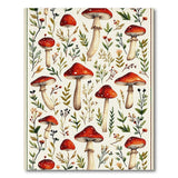 Floral Vintage Whimsical Red Mushroom Meadow Area Rug