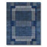 Modern Navy Blue Geometric Stripe Rug