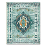Teal Sea Turtle Coastal Fringe Rug