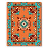 Vibrant Orange Teal Medallion Persian Rug